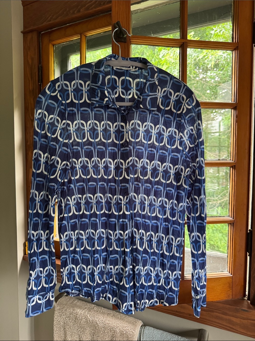 Kettlewell Stevie Navy Blue Geometric Long-Sleeve Shirt